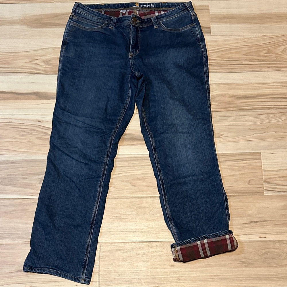 Carhartt Flannel Lined Women's Relaxed Fit Blue Jeans 16